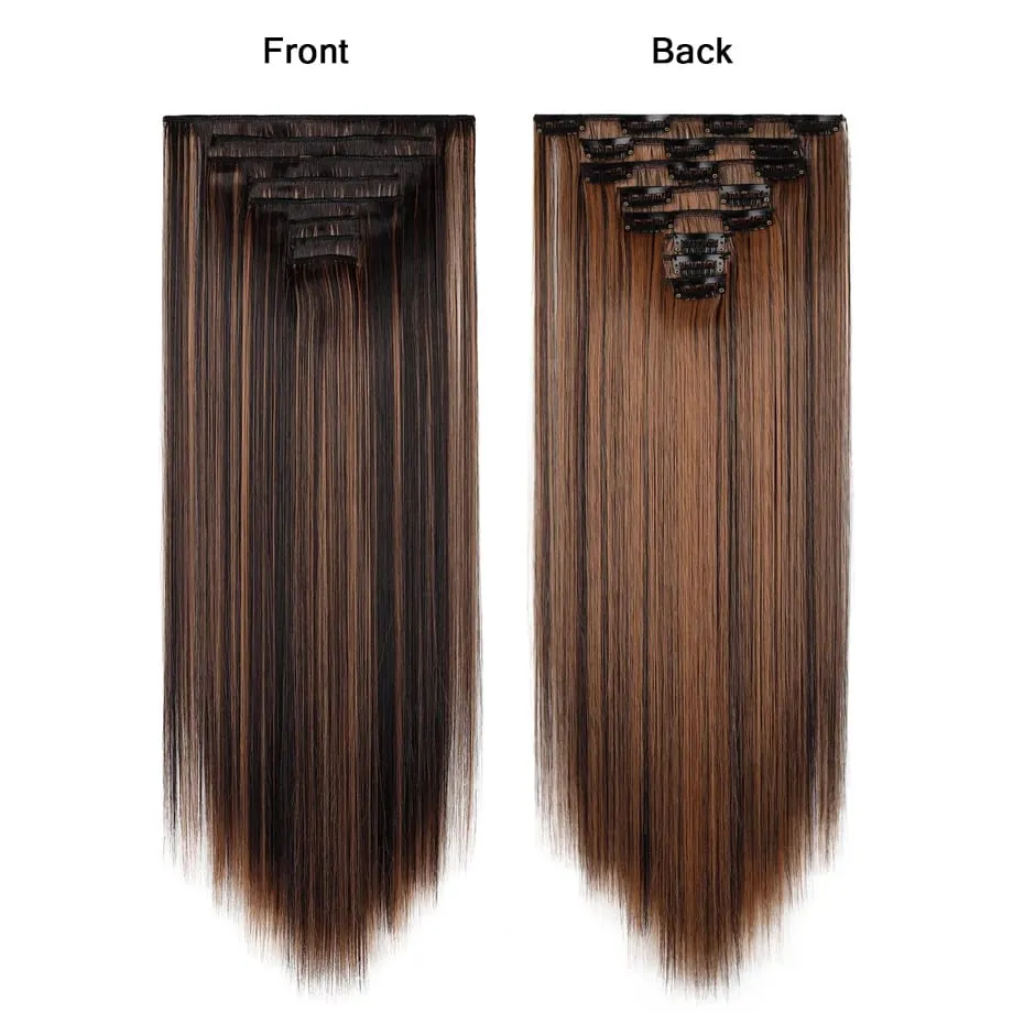 24 Inch 8Pcs Clip in Hair Extensions Long Straight Hair Extensions Soft Synthetic Hairpieces for Women Daily Fashion Hairstyle