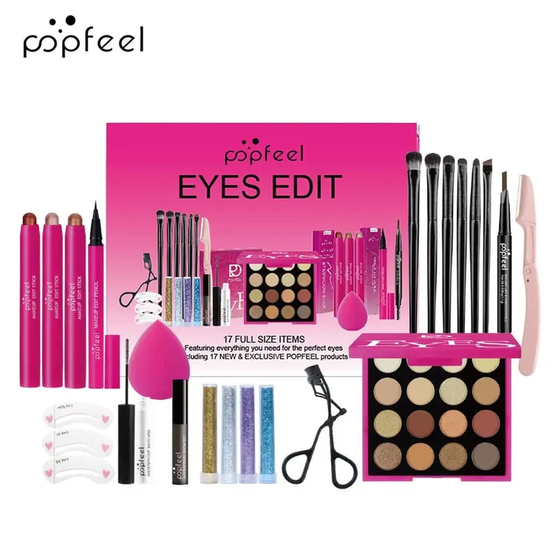 22-Piece Eye Makeup Set: Includes 16-Color Eyeshadow Palette Pearl Shimmer Eyeshadow Brow Tint Black Eyeliner