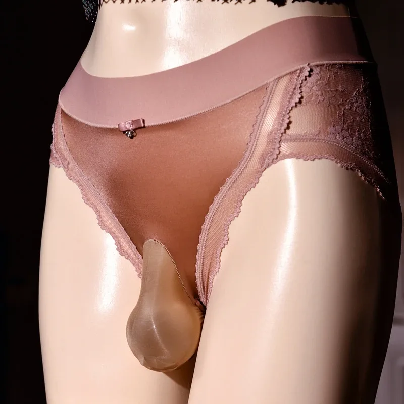 Hedvábné pánské kalhotky Krajka Saténové Erotické spodní prádlo Měkké ultra tenké kalhotky Sissy Feminization Spodní prádlo Zadní část Průhledné spodky