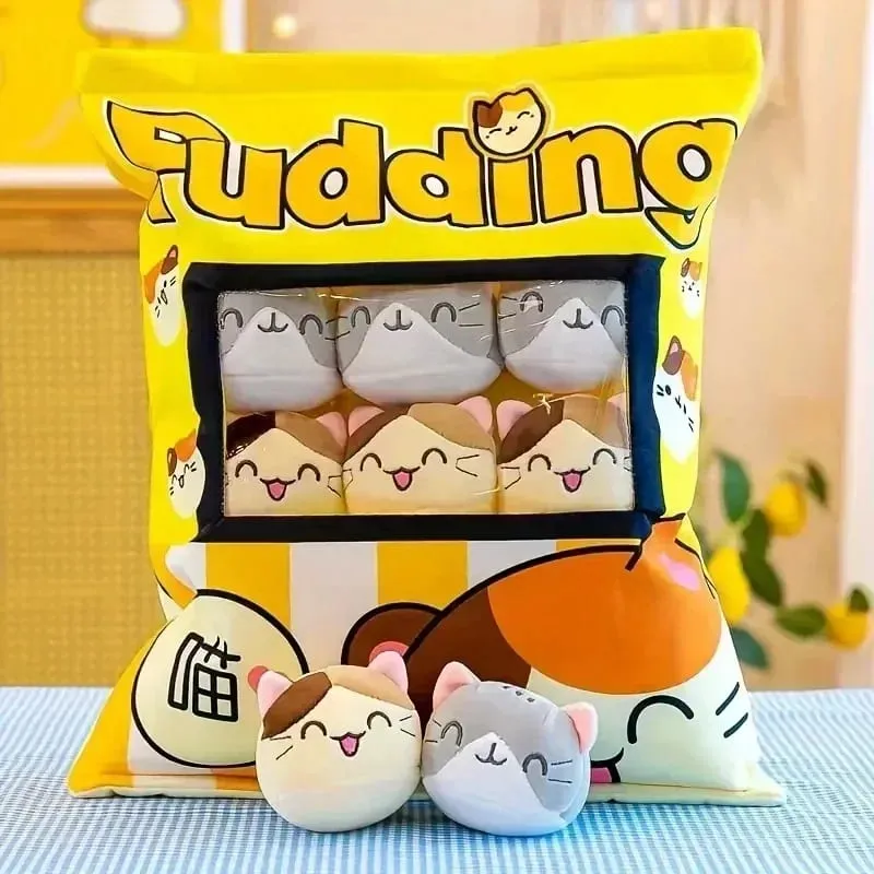Cute Cat Rabbit Snack Pillow Pudding Decorative Stuffed with Mini Animal Cat Dolls Pudding Plush Toy Kawaii Plush Pillow Gifts