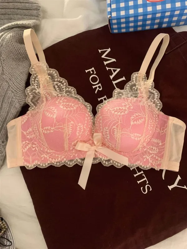 Hot Selling Wireless Lace Bra Women Small Bust Thick Padded Push Up Lift Anti Sag Side Support Sexy Lingerie 32‑38 AB