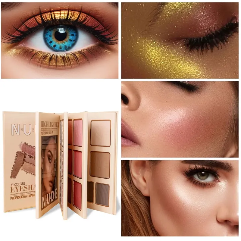 Multi‑Page All‑In‑One Nude Makeup Book Kit Eyeshadow Blush Highlighter & Contour Powder Palette