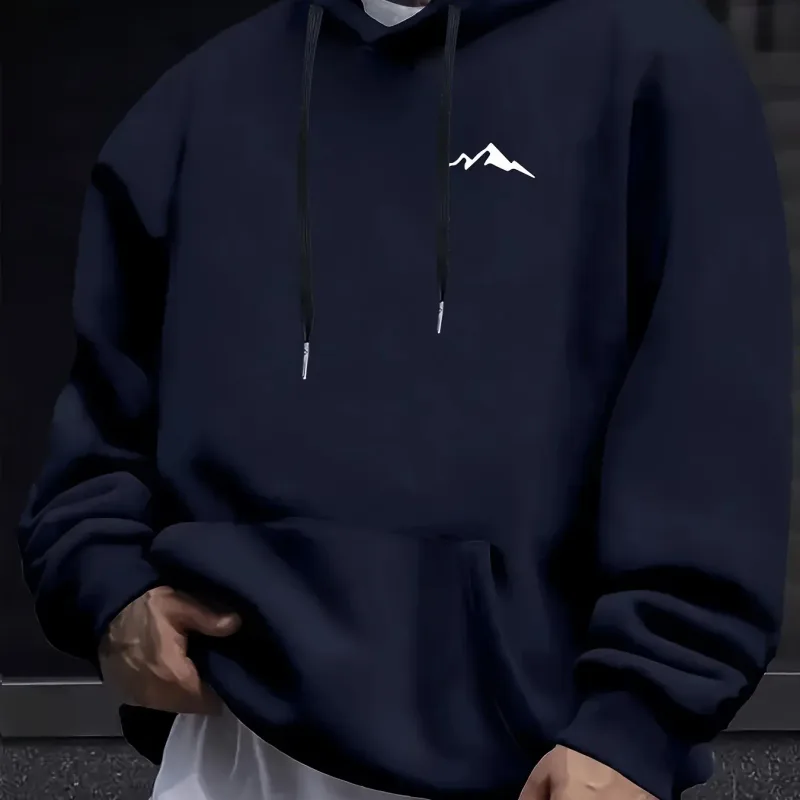 Sweat-shirt à capuche à manches longues pour hommes, mode décontractée, ample, imprimé montagne, pull chaud, automne et hiver