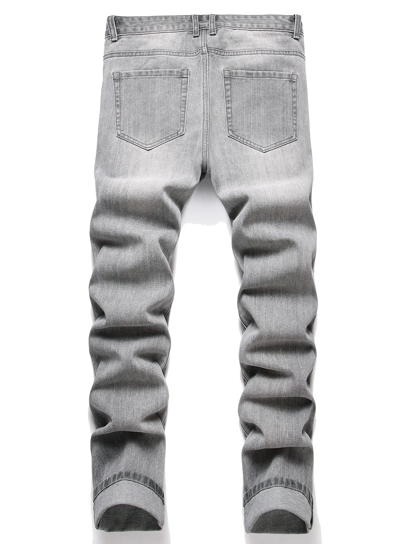 Men's Jeans Slim Fit Comfort Straight Leg Casual Mid Waist Denim Pants Grey Trousers Men Clothing