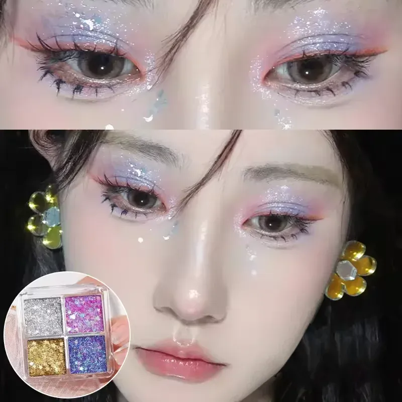 Mini 4 Color Eyeshadow Palette – Pearl Glitter Elf Realm Style Pink Shimmer Sequin Eye Makeup for Festival & Daily Looks — image 2