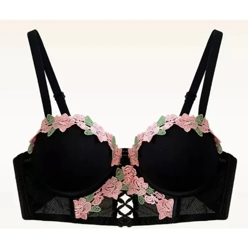 US Hot Sweet Japanese Lace Women Lingerie Set Pure Desire Sexy Push‑Up Wireless Thin Cup Breathable Light Summer Bra 32‑38 Size