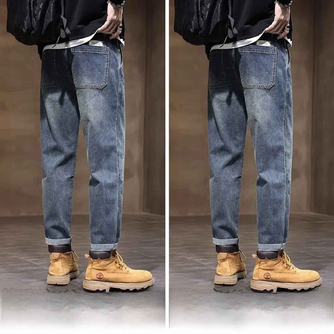 Spring Summer New Retro Men's Jeans Straight Leg Elastic Casual Versatile Classic Mid-Rise Long Pants Comfortable Fit