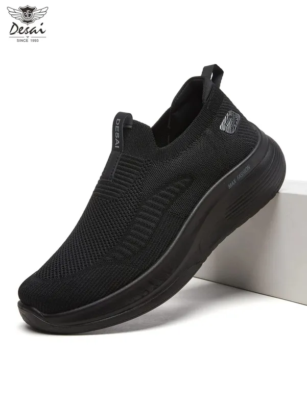 Desai Men's Wide Width Knit Slip-on Sneakers Max Cushion Walking Shoes Lightweight Breathable