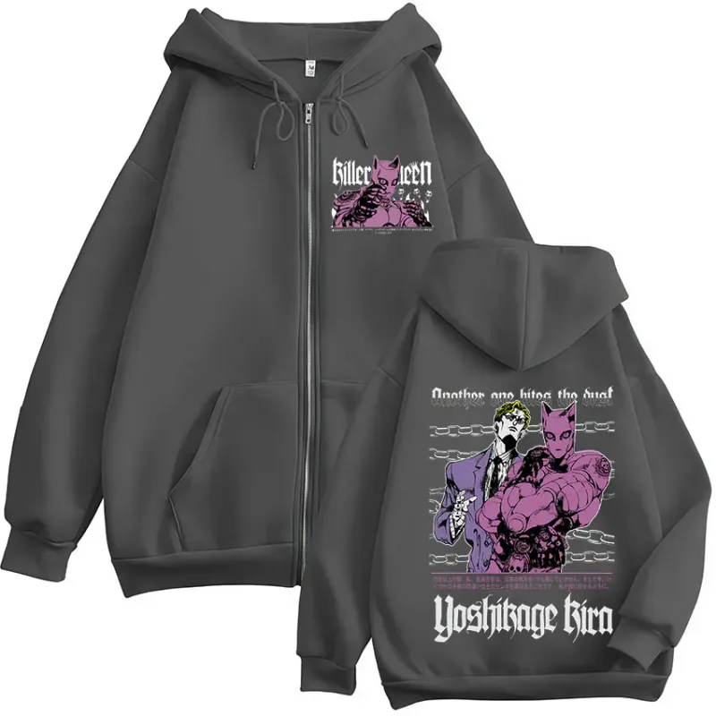 Anime Jojo Bizarre Adventure Kira Yoshikage Killer Queen Zipper Hoodies Homens Mulheres Roupas Moda Zip Up Moletons Jaquetas