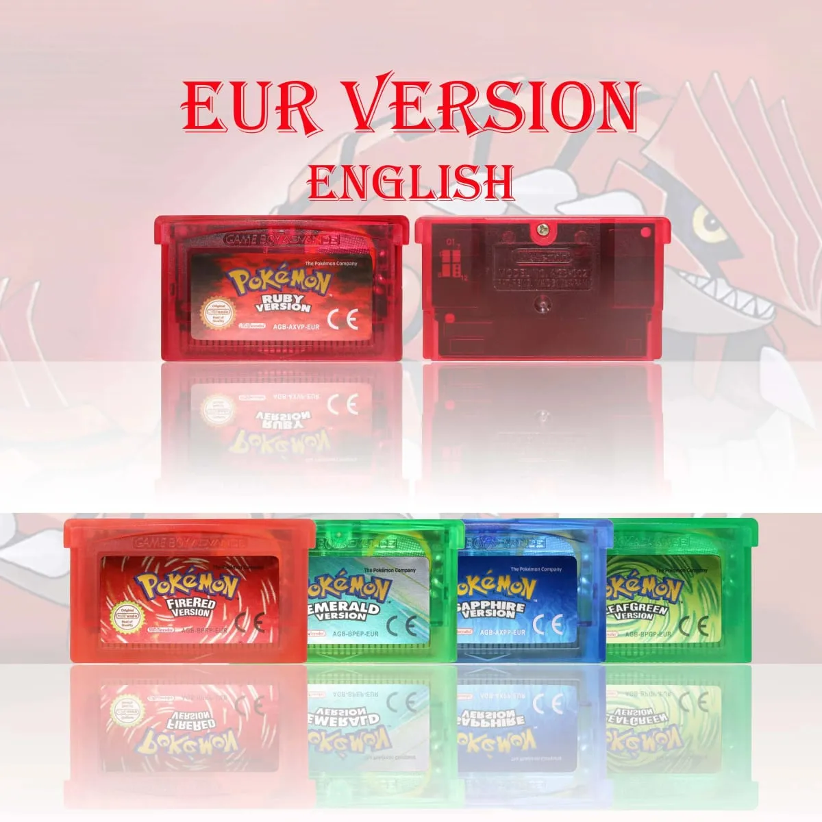GBC/GBA EUR Version Pokemon Crystal/Yellow/Emerald/Fire Red/Leaf Green Game Cartridge Video Game Card High Quality with Battery
