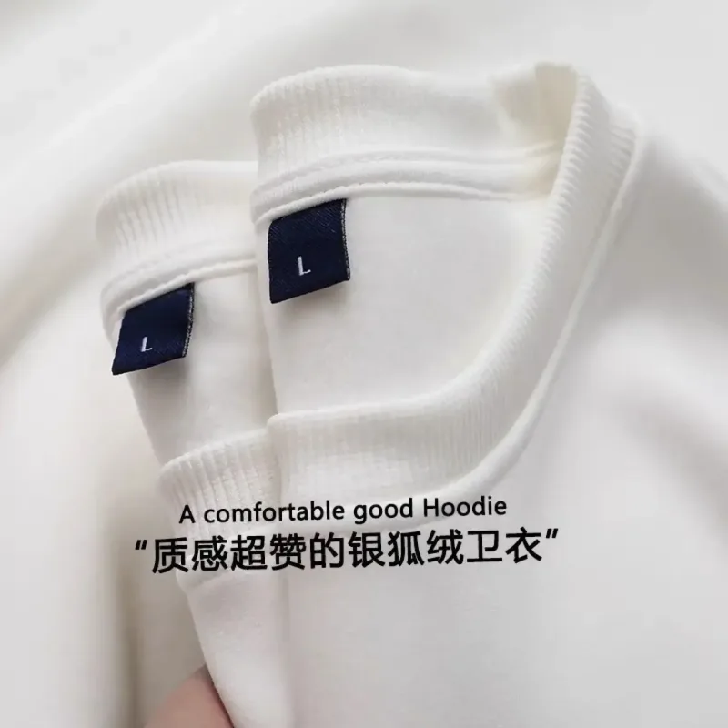 600G Cotton Plush Thickened Sweatshirt Thin Plush Heavyweight Solid Round Neck Sweater Autumn Winter Warm Sweater — image 13