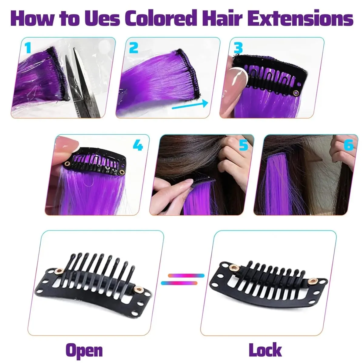 12 Pcs Colored Hair Extensions: Straight Hairpiece Multi-Color Party Highlights Clip-in Synthetic Hair Extensions for Women