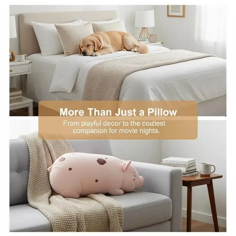 3D-Schweinchen-Überwurfkissen, weiches, waschbares, hautfreundliches Stoff-Plüschkissen für Sofa, Schlafzimmer, Auto