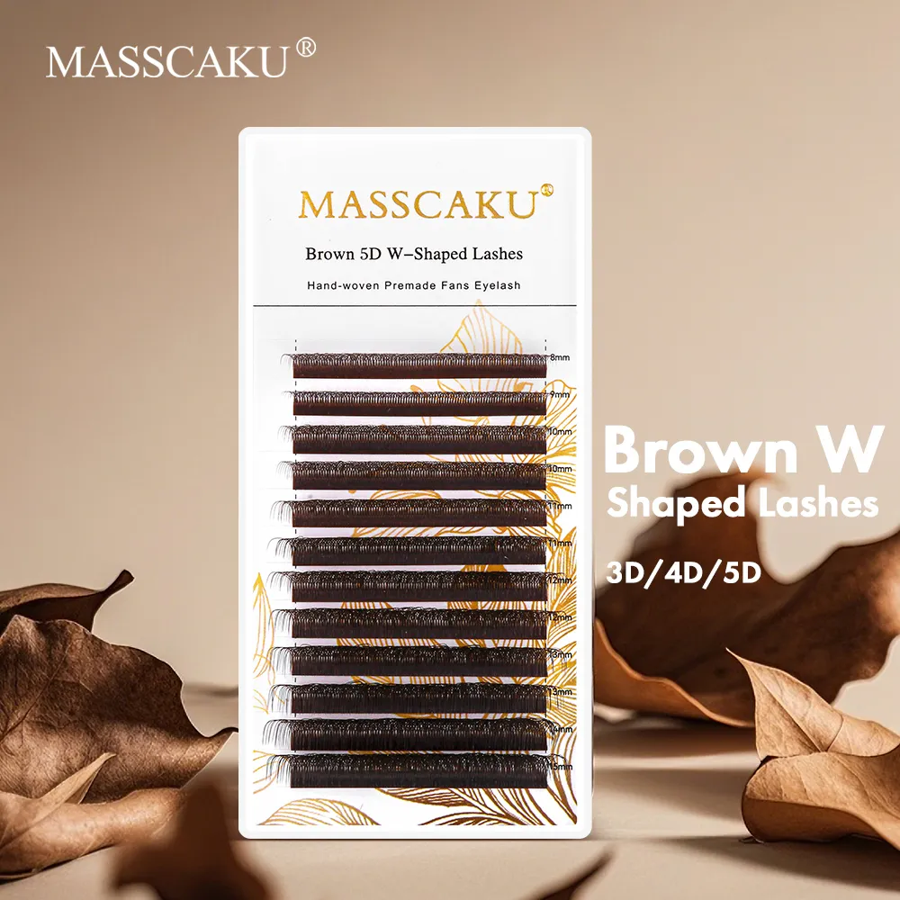 Brown 3D/4D/5D W-Shaped Eyelash Extensions 8-15mm Mix Length Hand-woven Premade Volume Fans Eye Lashes Makeup Products