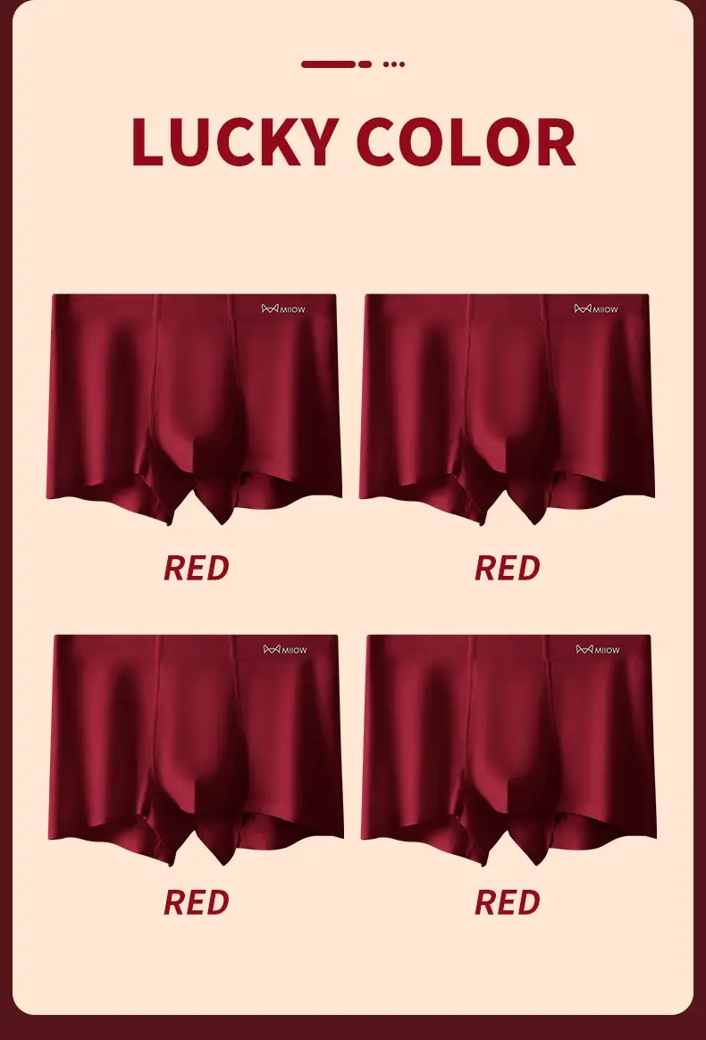 MiiOW 4Pcs Cotton Winter Men Underwear 7A Antibacterial Men's Panties Lucky Red Mens Underpants Plus Size Man Boxershorts L-5XL