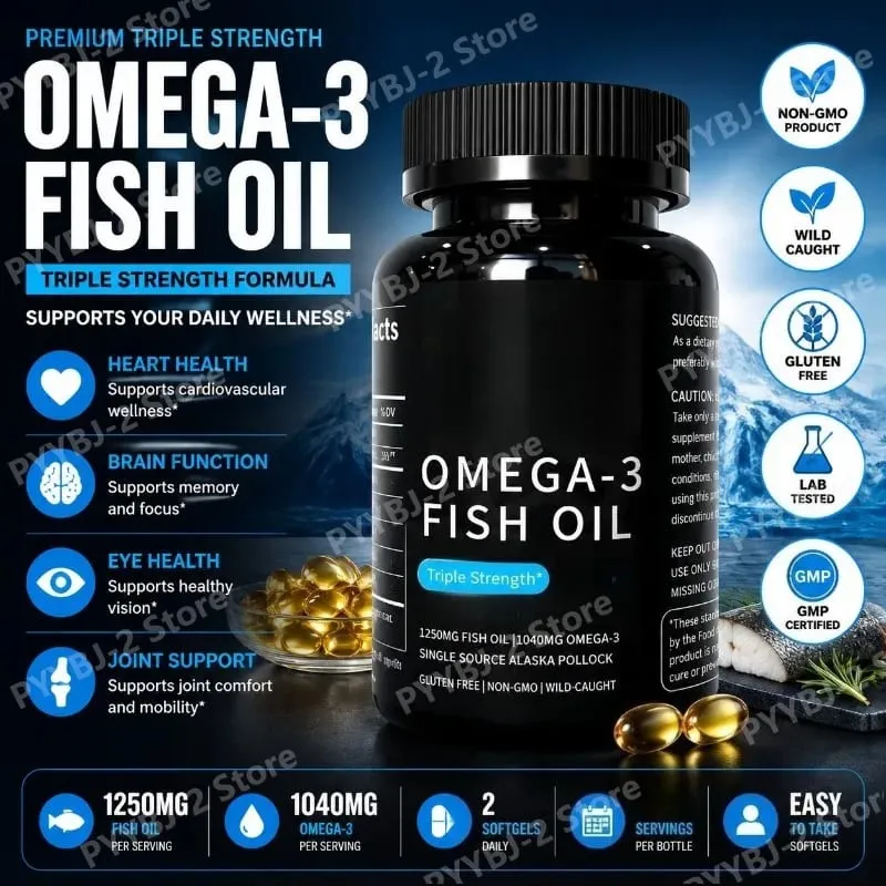 Omega-3 Fish Oil Softgels 90 Capsules Rich in High-purity Nutritional Supplement — 690mg EPA and 260mg DHA Daily Health Support