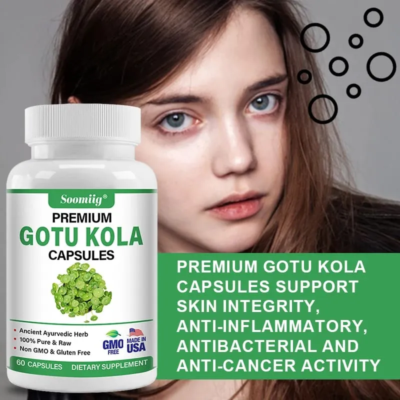 Gotu Kola Capsules 1300mg - Ginkgo Biloba Brain Health Memory & Focus Calm Nerves Skin & Circulation Support Non-GMO