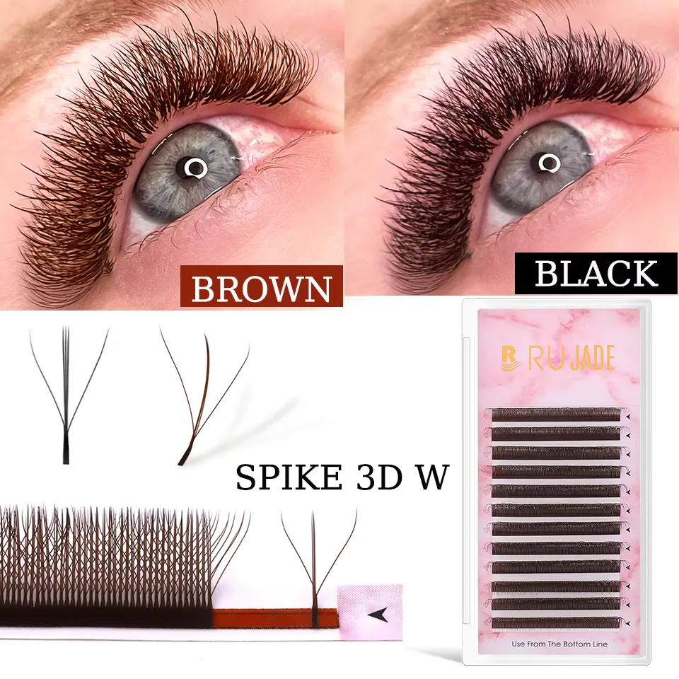 Lashrujade New W-Shaped 3D Fairy Lashes Extension Soft Eyelash Premade Volume Fans Eyelashes Black Brown 3D Spike Clover Lashes — image 3