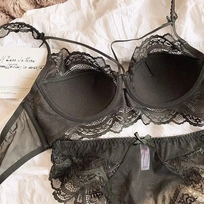 Adjustable Lace Bralette for Small Chest Bra Set Removable Straps & Thin Padding Soft Wire Comfort Muslim Girls Underwear