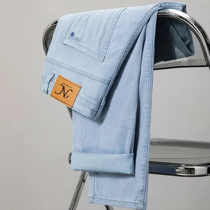 2026 Spring Summer New Men's Thin Light Blue Jeans Business Casual Stretch Pants Denim Trousers Male Brand Clothing