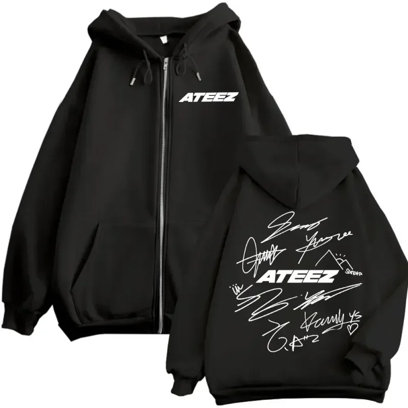 Limited Kpop ATEEZ Logo Double Sided Print Zipper Hoodie Fashion Hip Hop Zip Up Sweatshirts Men Women Casual Oversized Pullovers — image 1