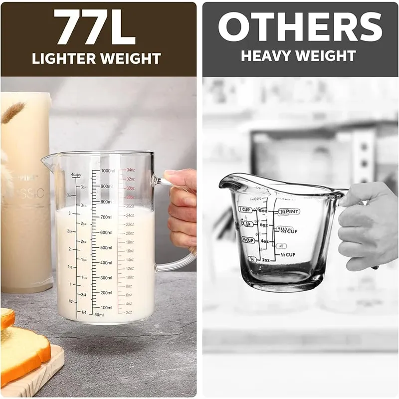 Mataas na Borosilicate Glass Measuring Cups Clear Glass Scale Cup With Handle V Shaped Spout Kitchen Glass Measuring Beaker