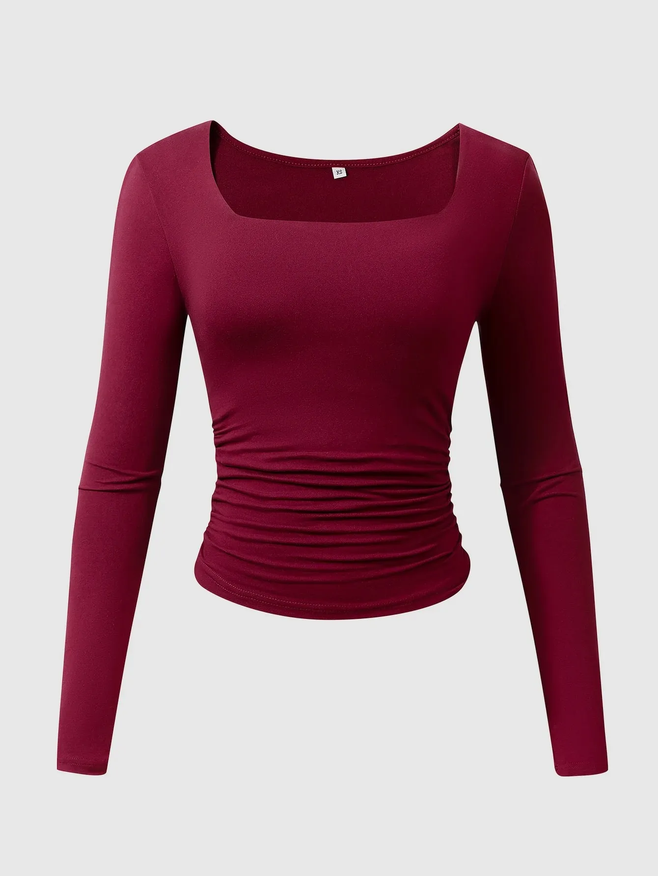 Square Collar Wine Red Long Sleeve Women Tops High Elasticity Tights for Ladies waist-cinching tops cheap Women's pullover