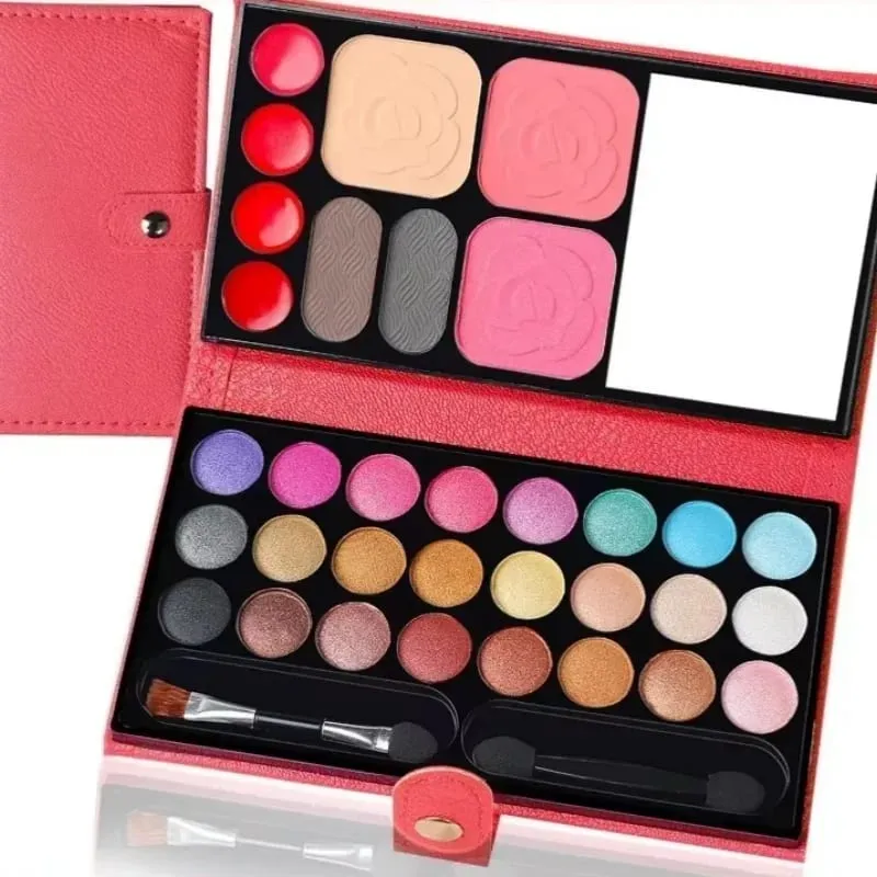 Eye Shadow Powder Blush Lipstick Lasting Cosmetics Makeup Set with Mirrors for Beginner Kids Travel Portable Palettes 33 Colors