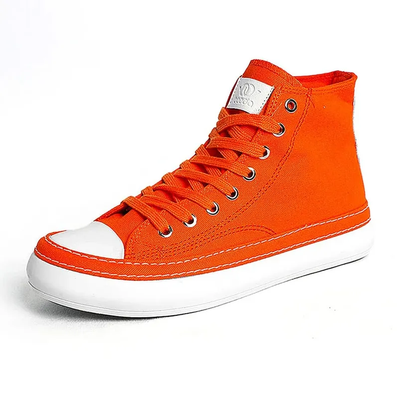 New Fashion Unisex Canvas Boots Men Sneaker Plus Size Women Vulcanized Canvas Shoes High Top Orange Casual Footwear Black 38-44