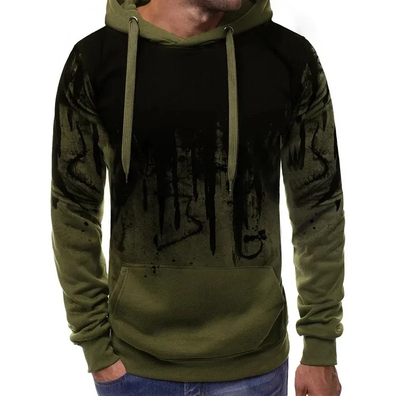 Gradient Print Men's Pullover Hooded Sweatshirt Spring Autumn Daily Fitness Sportswear Fashion Casual Hoodies Loose Clothing — image 4