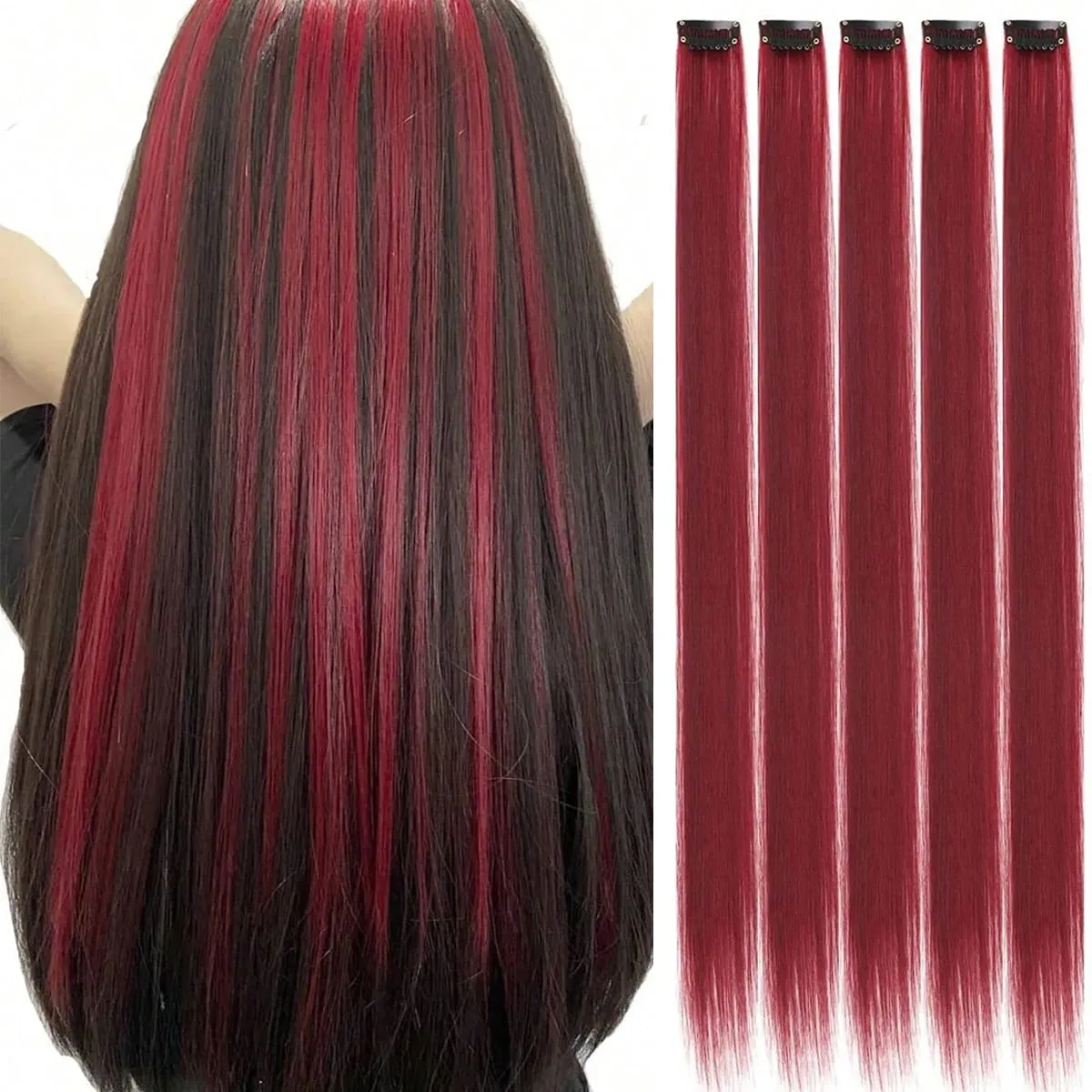 5PCS Gerade Clip In Haarverlängerungen Synthetische Highlight Clip Auf Haarteile Mode Haar Für Frauen Täglichen Party Cosplay — image 10