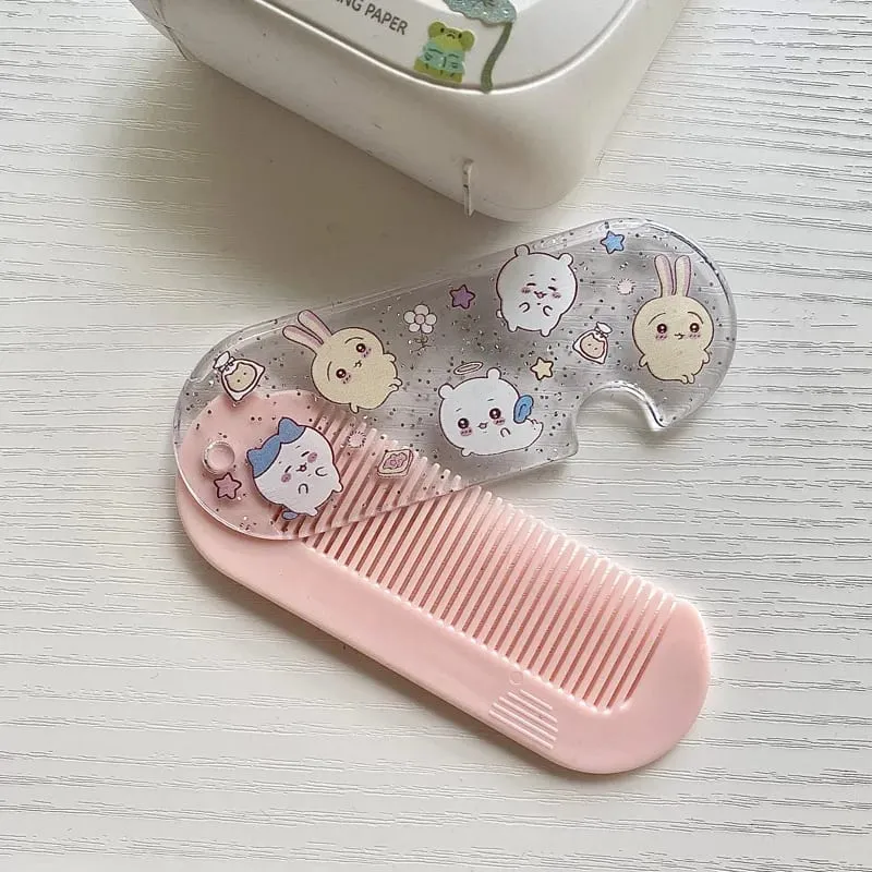 New yiji Cartoon Folding Small Comb Portable Pocket Makeup USAGI うさぎ ハチワレ Hachiware Mini Cute Comb Bangs Comb Gift — image 11