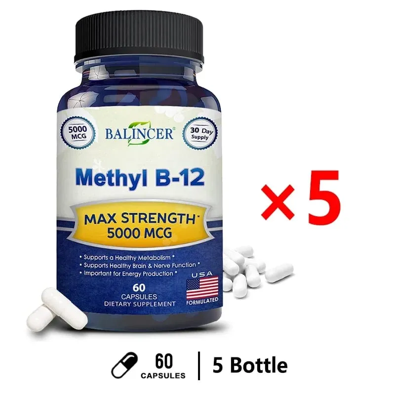 Vitamin B12 - 5000 MCG Supplement -Benefits Brain & Heart Function Supports Memory Learning Helps Boost Natural Energy