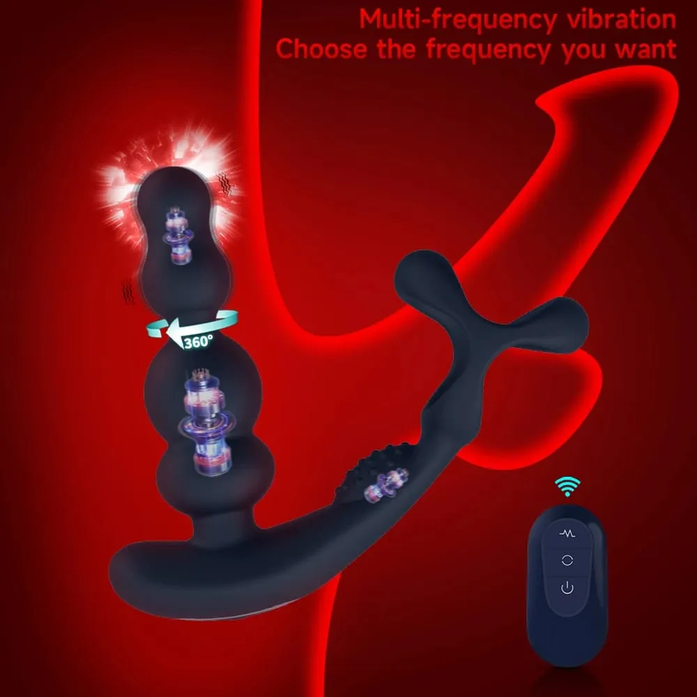 Perles anales rotatives à 360 °, masseur de prostate avec anneau pénien, télécommande, plug anal vibrant, jouet adulte pour hommes — image 2