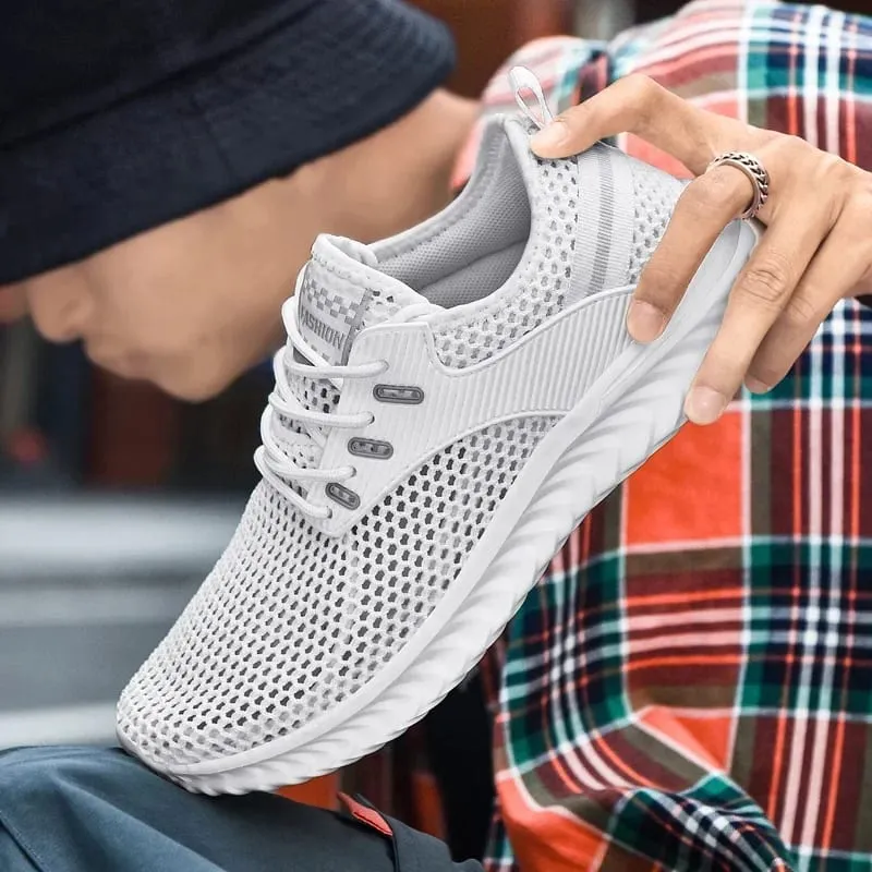 Men Sneakers Summer Mesh Breathable Casual Walking Shoes Solid Color Lace-Up Flat Comfort Walking Running Shoes Tennis Shoes — image 2