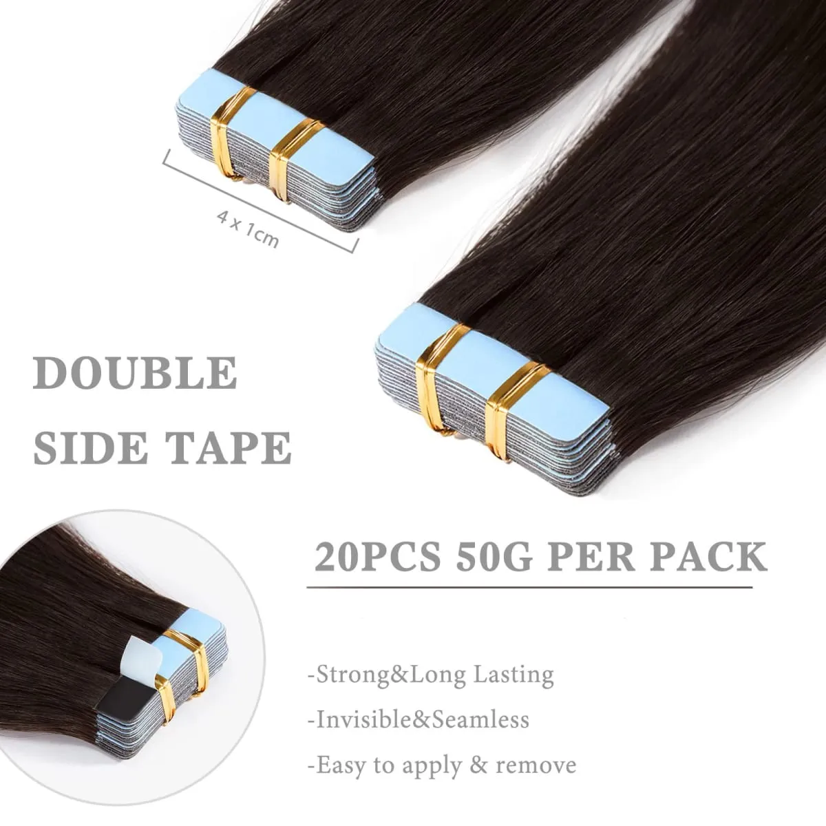 Dark Brown Tape in Hair Extensions Human Hair 18inch 50g 20pcs Seamless Remy Straight Hair Invisible Tape in Hair Extensions