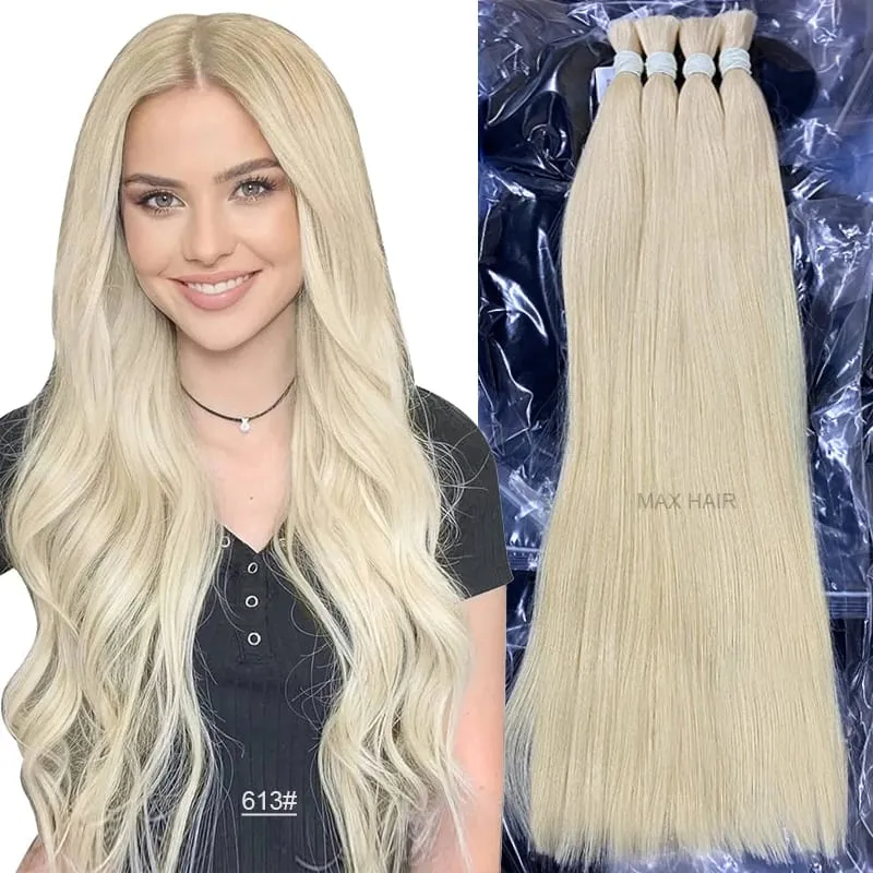 613 Striaght Human Hair No Weft 100% Virgin Bundles Highlight Original Bulk Extensions Russian Natural Unprocessed Blonde Braidi — image 12