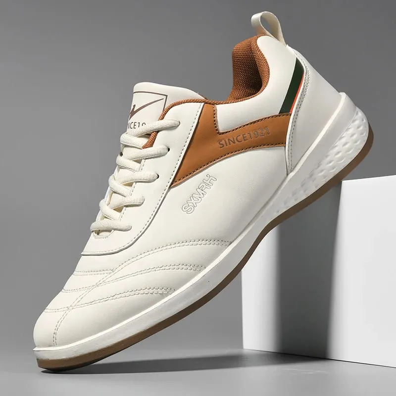 Double Star Men's White Leather Casual Sneakers Lightweight Breathable Non-slip Walking Sport Shoes