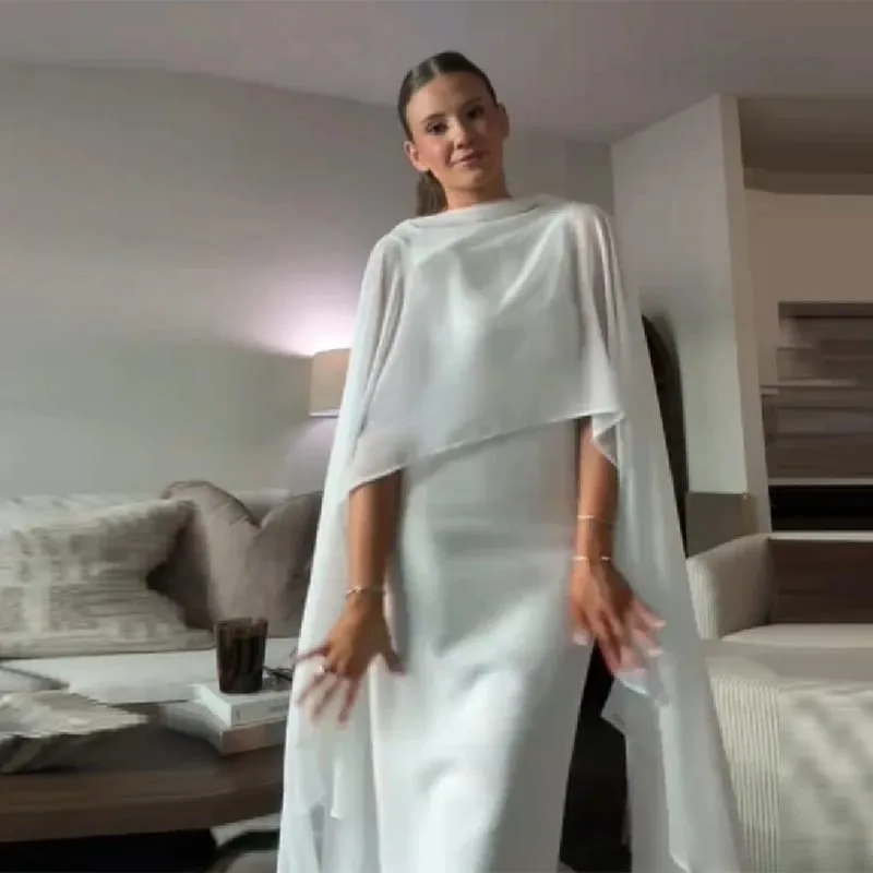 Thời Trang Khăn Choàng Màu Trắng Slim Fit Đầm Maxi Nữ Thanh Lịch Mũi Tay Cổ Tròn Ôm Body Đầm Vest 2026 Nữ Mùa Hè Sang Trọng Đảng áo Choàng