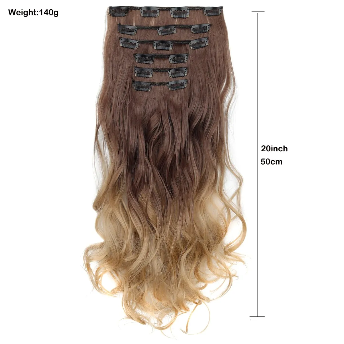 คลิปในส่วนขยายของผม 6PCS Hairpiece 20 นิ้วยาวหยักสังเคราะห์หนา Double Weft ผมสำหรับผู้หญิงสีไล่ระดับสีทุกวันใช้