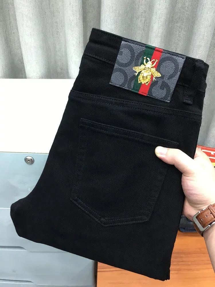 High-End Pure Black Straight Jeans Men's Spring and Autumn Fashion All-Matching Business Classic Stretch Casual Trousers