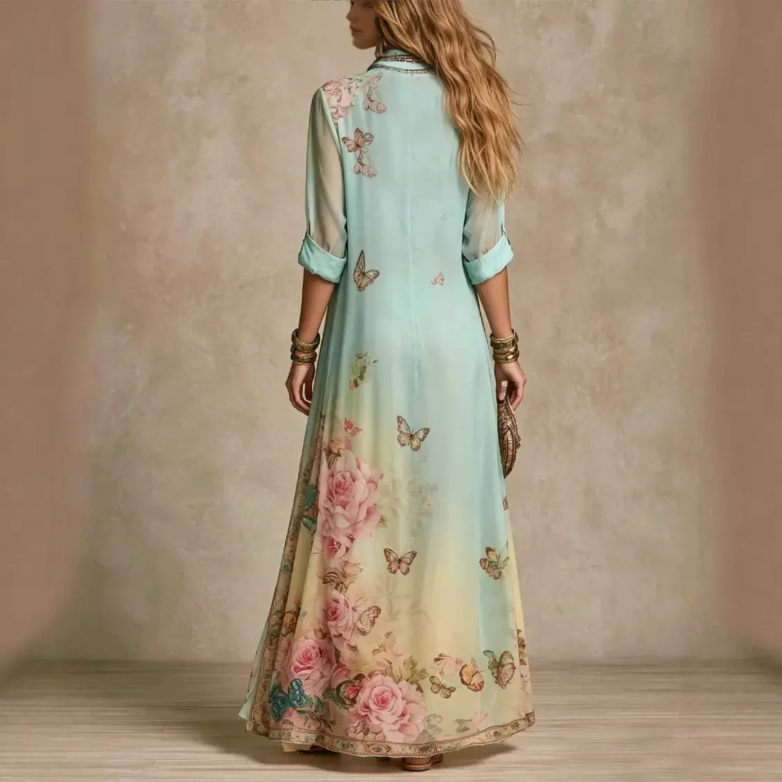 Boho Floral Print Shirt Dresses Women Turn-down Collar Single-breasted Loose Long Dress Summer Casual Beach Vacation Flowy Dress