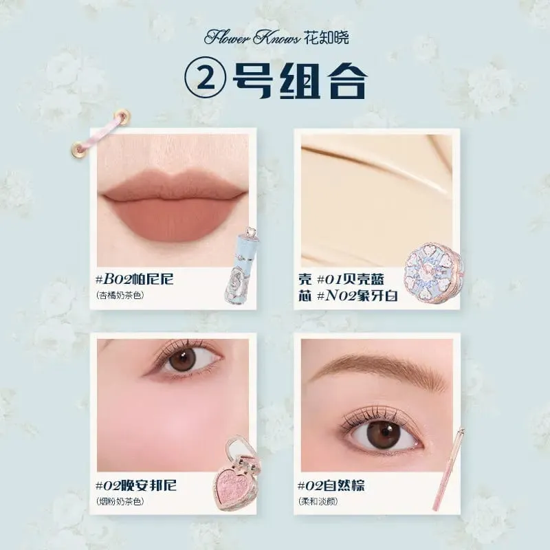 Flower Knows Bunny Garden 4-Piece Makeup Set Cushion BB Cream Liquid Lipstick Easy-Apply Blush Waterproof Eyeliner Cosmetics Kit