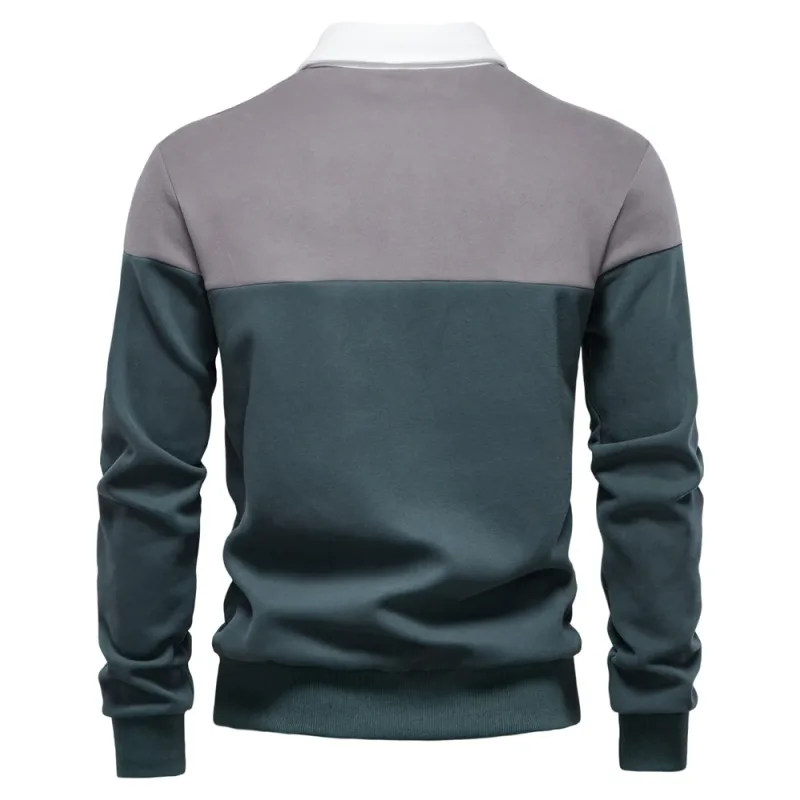 New Spring Men's Color-Block Cotton Blend Hoodies for Business Casual Style Long Sleeve Sweatshirt