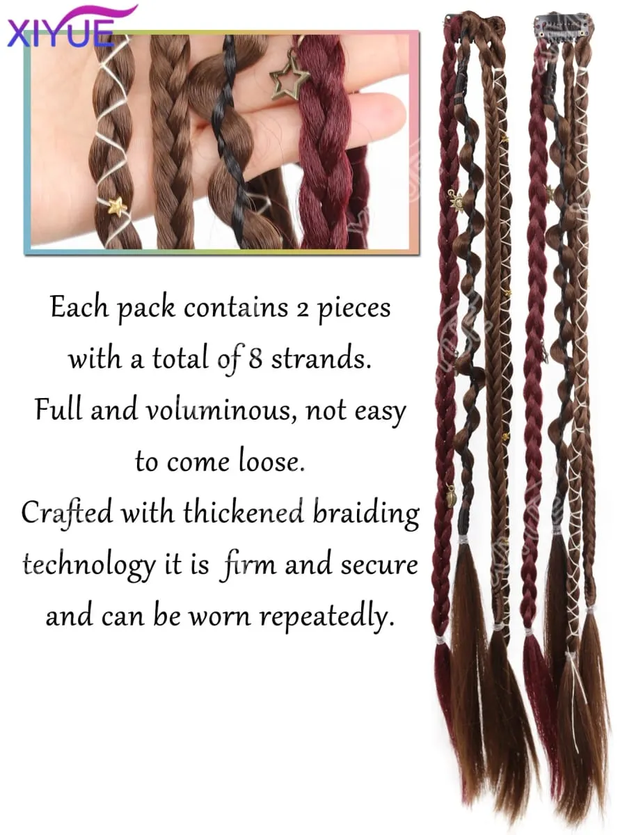 XY Bohemia Clip in Hair Extensions Handmade Synthetic Weaving 20 Inches Clip-on Long Braid Fairy Hair Synthetic Hair Extensions