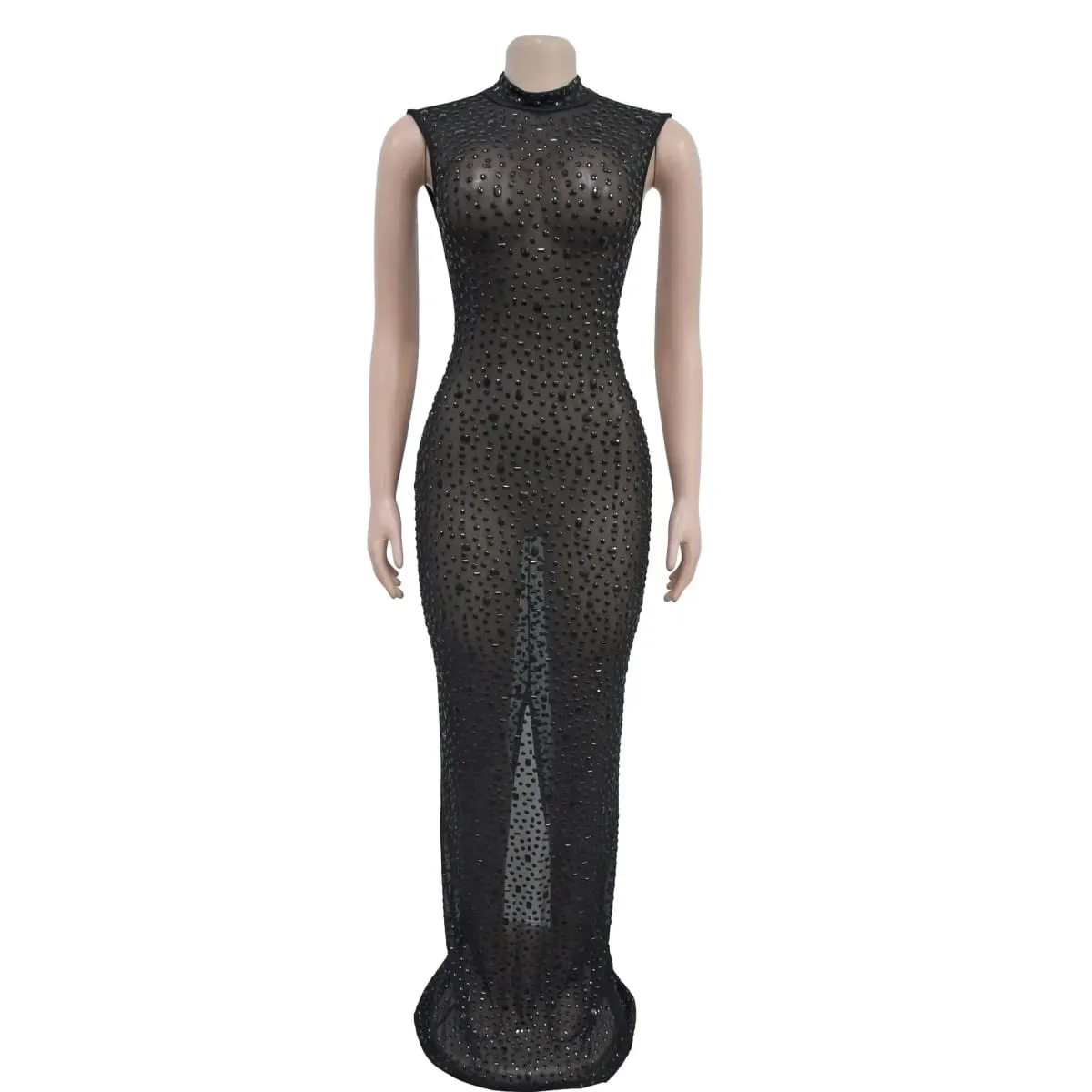 CM.YAYA 2024 Sonbahar Elmas Sıcak Rhinestones O-Boyun Kadın Kolsuz Bodycon Uzun Elbise Doğum Günü Partisi Akşam Balo Maxi Elbiseler — image 7