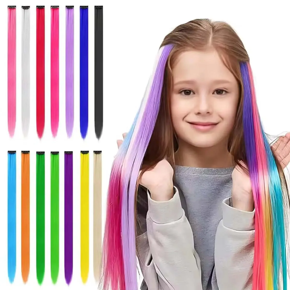 Clip sintetica da 10 pezzi nelle estensioni dei capelli per donne ragazze bambini estensioni colorate per feste con highlight capelli lisci multicolori