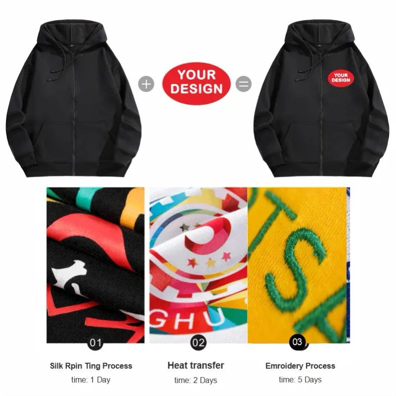 Customize Your Logo Zipper Sweatshirt For Men And Women Loose Casual Fashionable Long Sleeved Sportswear Personalized Embroidery — image 7