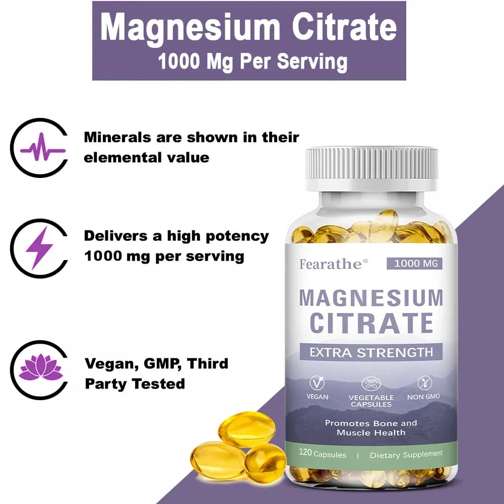 Magnesium Citrate Capsules - Dietary Supplement for Muscle Nerve Bone and Heart Support - Gluten Free Non-GMO - 120 Capsules — image 6