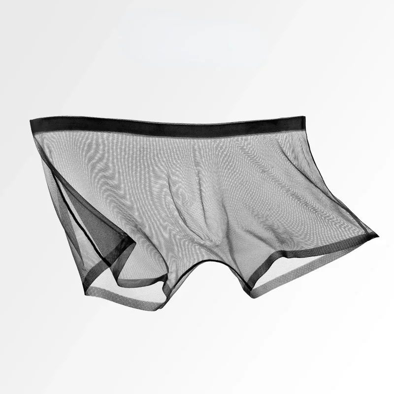 Men's Underwear Transparent Boxers Bulge Ice Silk See Through Underpants Sexy Briefs Low Waist Panties Lingerie Intimates